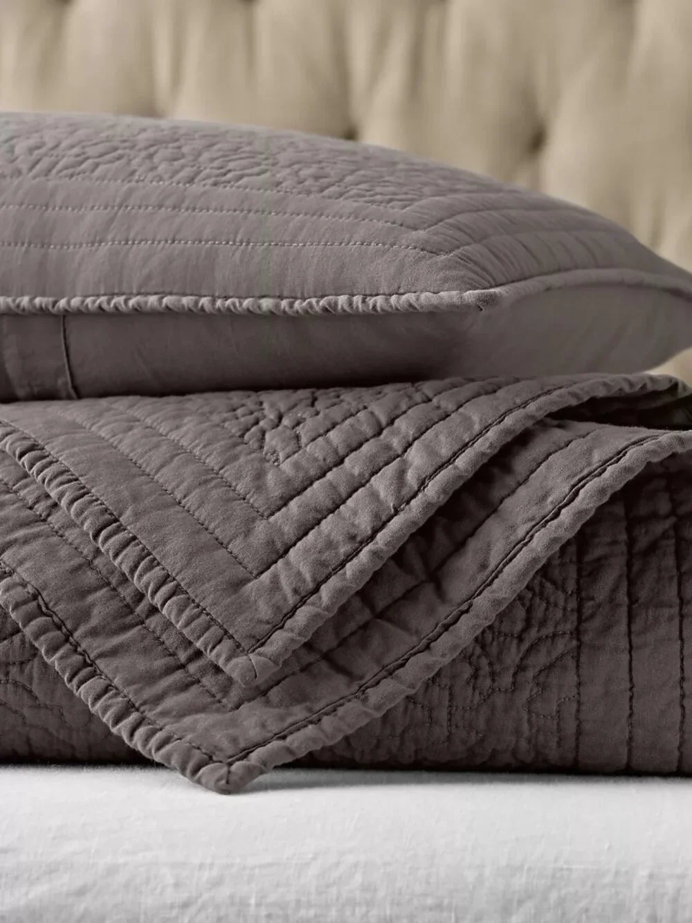Set of Two - RH Heirloom Cotton Quilted Boudoir Shams in Silver Sage